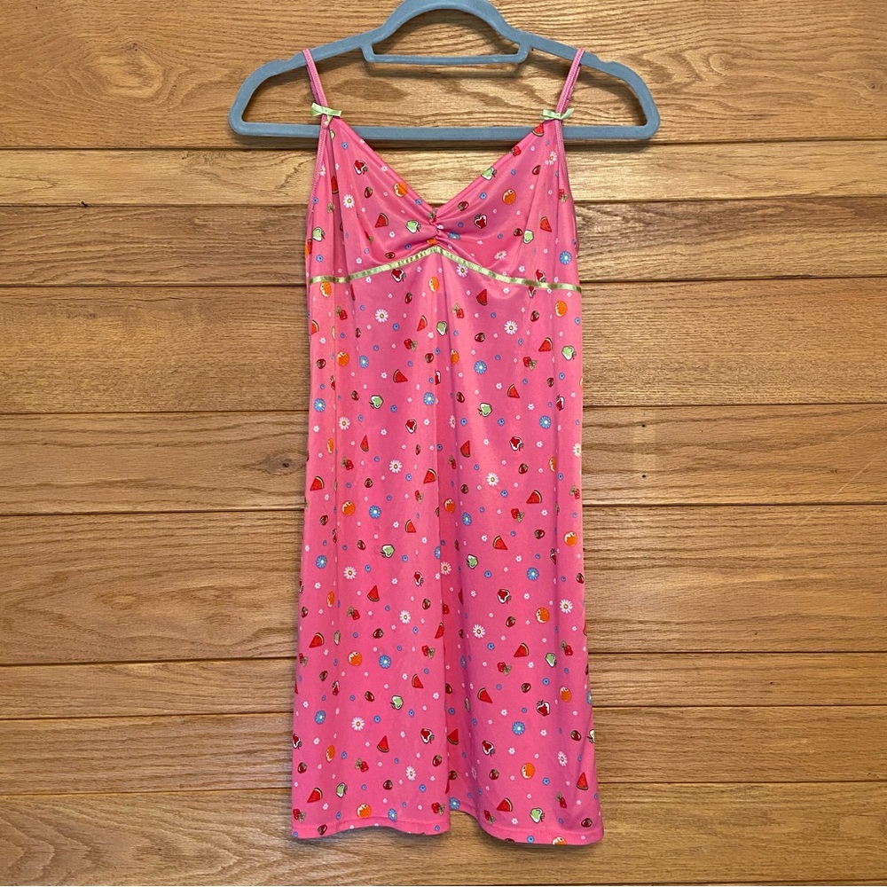 Y2K No Bounderies fruit print apple strawberry watermelon hot pink slip - Picture 2 of 6